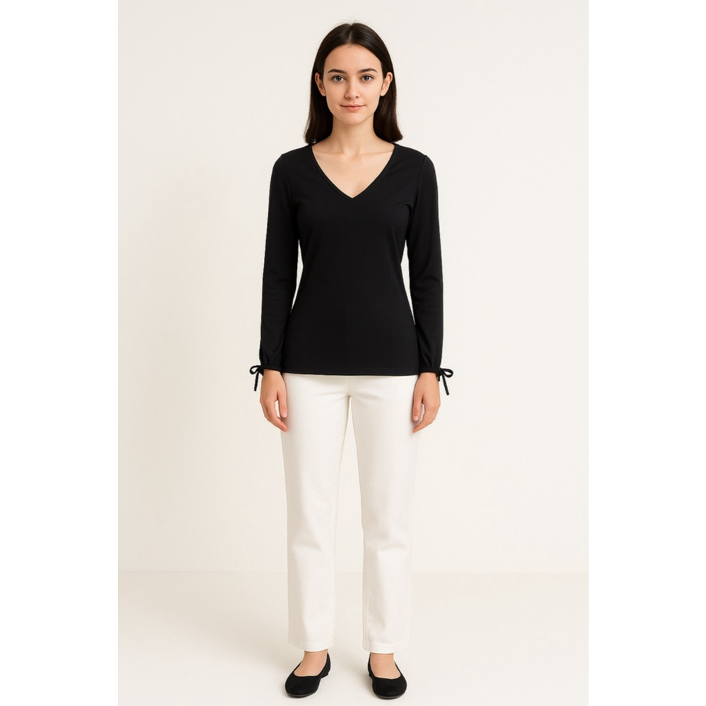 Shape FX Newport News Black Long Sleeve V Neck Tee Small